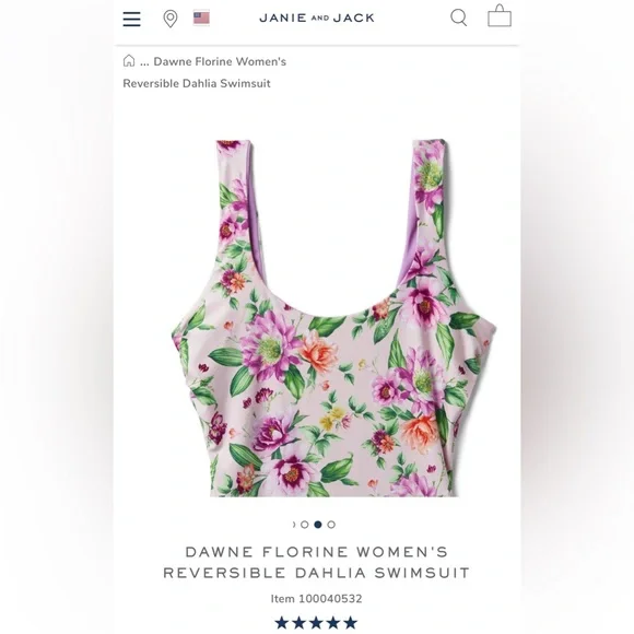 Janie and Jack Dawne Florine women’s reversible one piece swimsuit matching XS - Picture 8 of 9